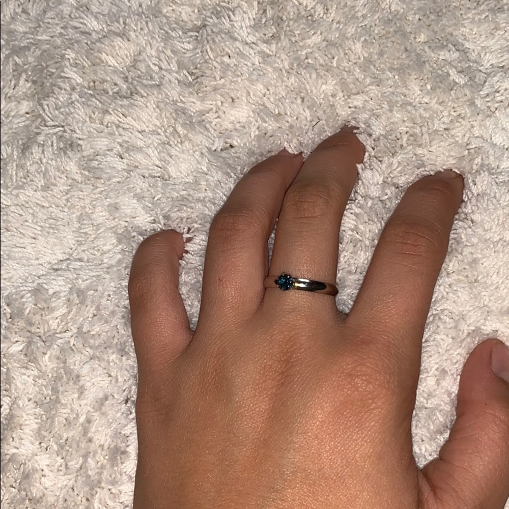 Blue gem adjustable silver band ring